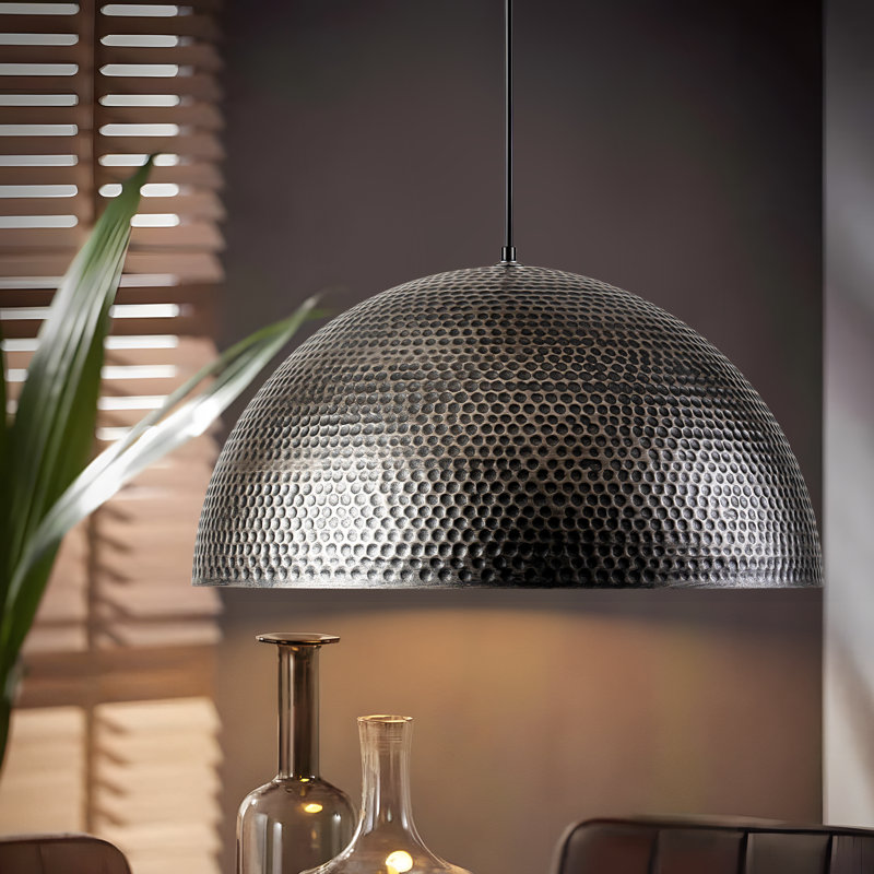 Lodi 1-Light Dome Single Pendant, Pewter, 12.6'' H x 23.62'' W x 23.62'' D
