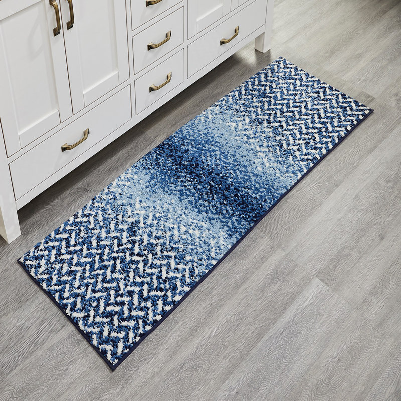Tapis de cuisine / de salle de bain avec envers antidérapant Annaruth Collection, Bleu, Tapis de couloir 20 po x 60 po