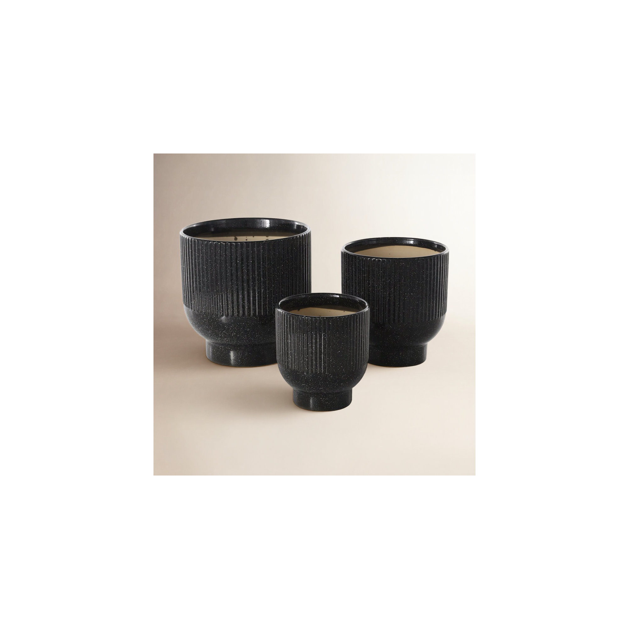 Ceramic Planter - Set of 3, Black, 9.4" H x 8.55" W x 8.6" D