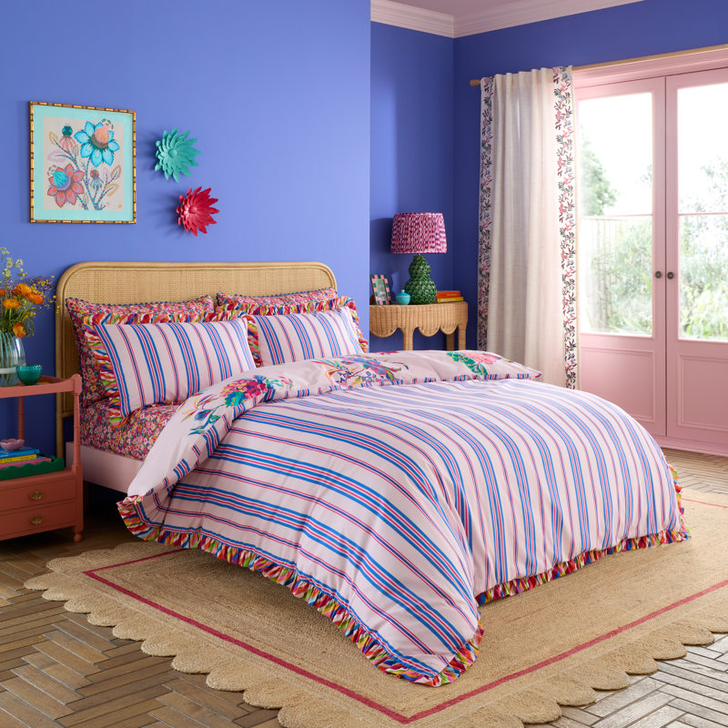 Flourish Floral 100% Cotton Reversible Duvet Cover Set, Double