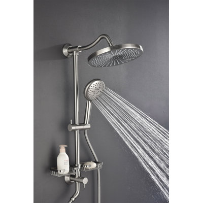 Showerspas Shower System, With 10" Rain Showerhead, 4-Function Hand Shower, Adjustable Slide Bar And Soap Dish