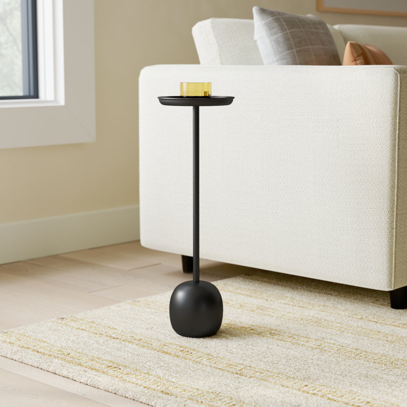 Modern Metal Accent Table with Round Tray Top - 25" Black Side Table for Living Room or Bedroom
