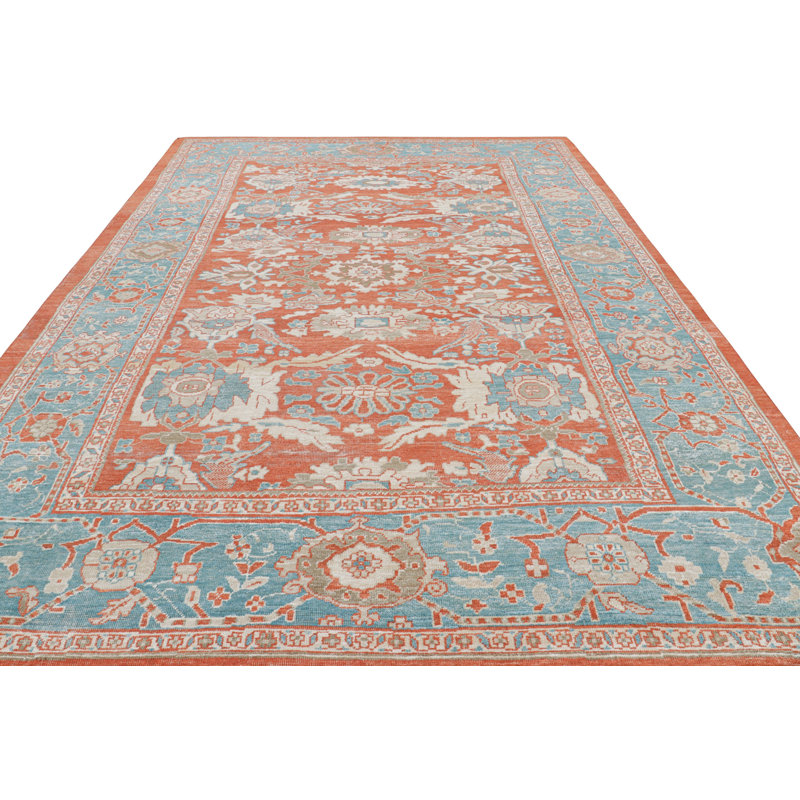 Oushak Hand Knotted Floral Area Rug, Rectangle 10' x 14'