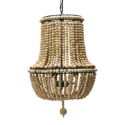 Lustre en perles de bois drapé