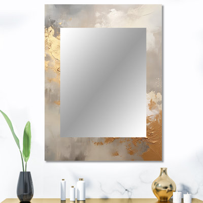 Minimalisme beige et or - tempêtes miroir, miroir mural traditionnel unique, impression d'art en métal