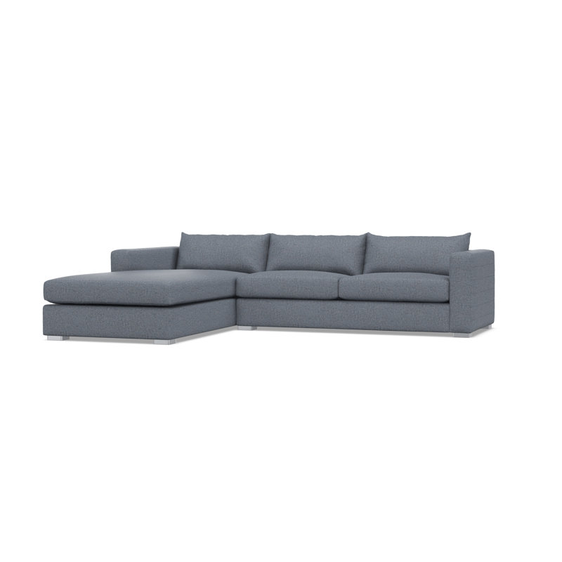 Chaise Sectional, Teal Polyester, Left Hand Facing