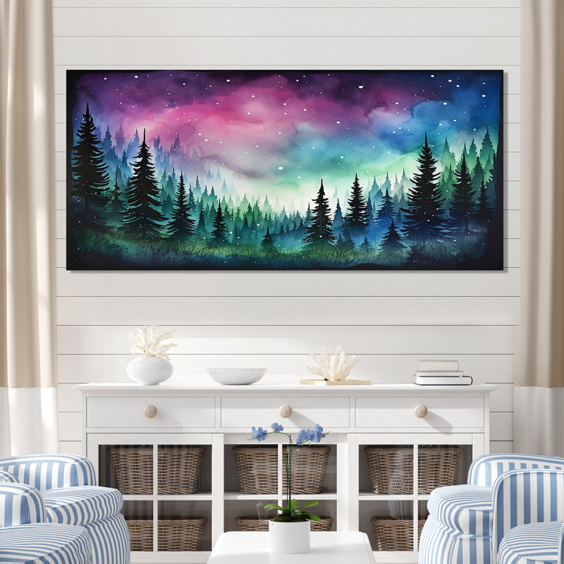 «Mauve Aurora Borealis Mountains I - Winter Mountains», art mural, Toile tendue, H 28 po x l 60 po x P 1,5 po