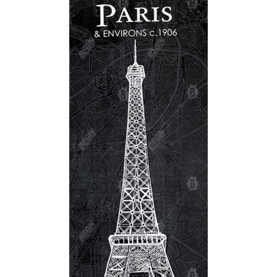 Eiffel tower sketch with a map in background - 15.75"x31.50" Desk mat