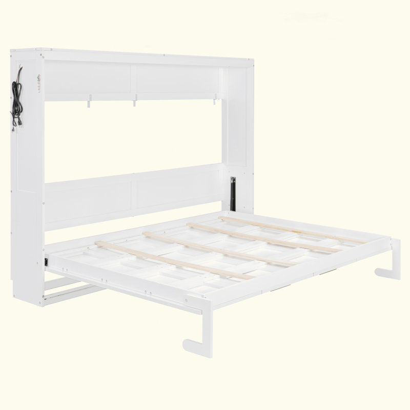 Lit escamotable moderne pliant sur le côté avec motif imprimé tendance, éclairage DEL sous le lit et prise USB intégrée - conception peu encombrante