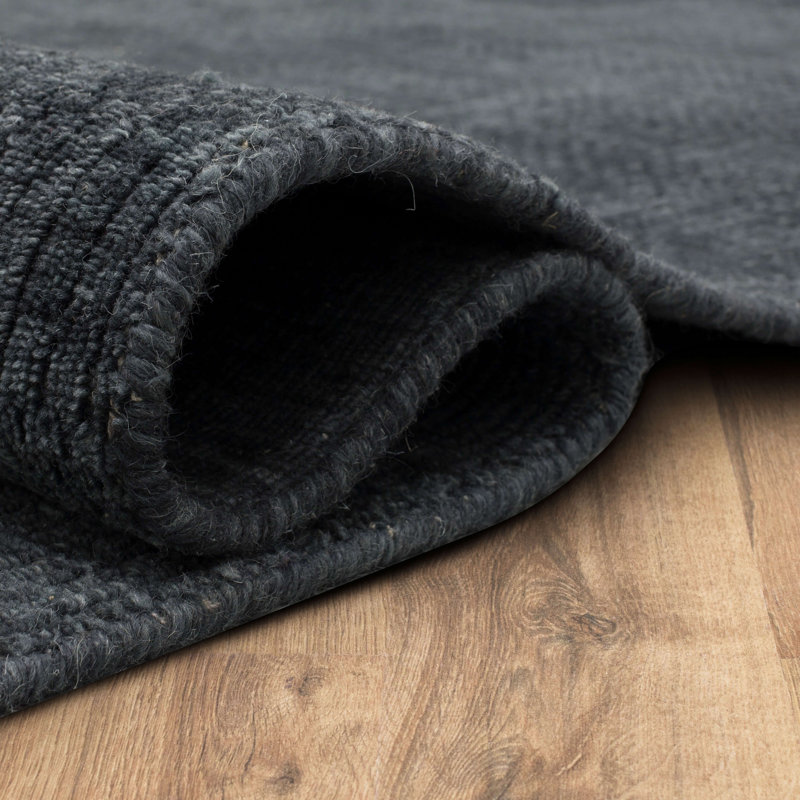 Tapis gris anthracite en laine tissé à la main, Rectangle 6 pi x 9 pi