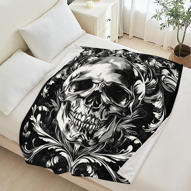 Jeté en flanelle JYK Halloween, Floral Skull Design