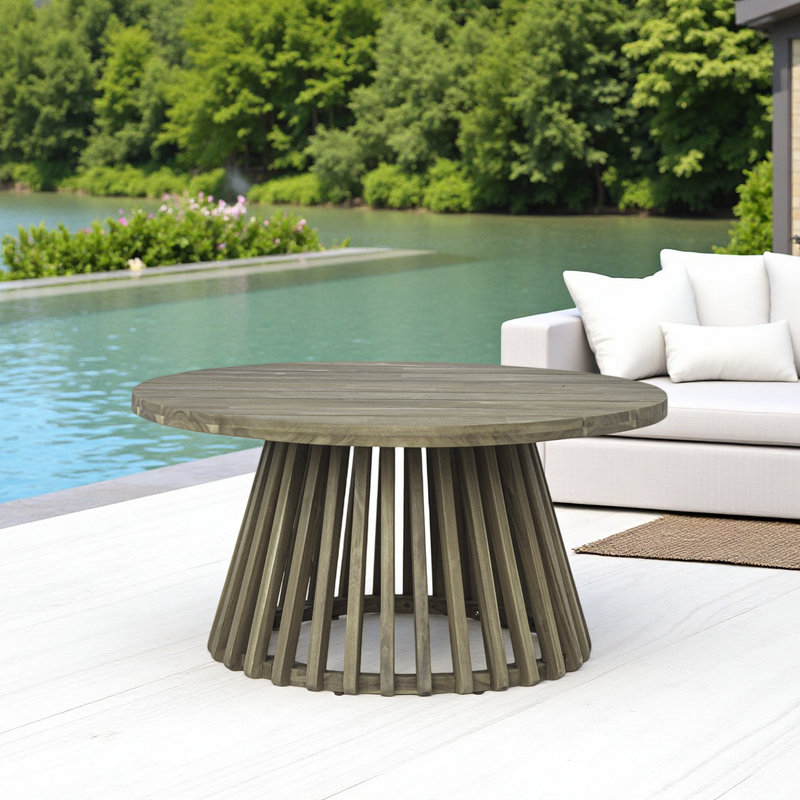 Round Patio Tables, Wooden Outdoor Coffee Table, Gray