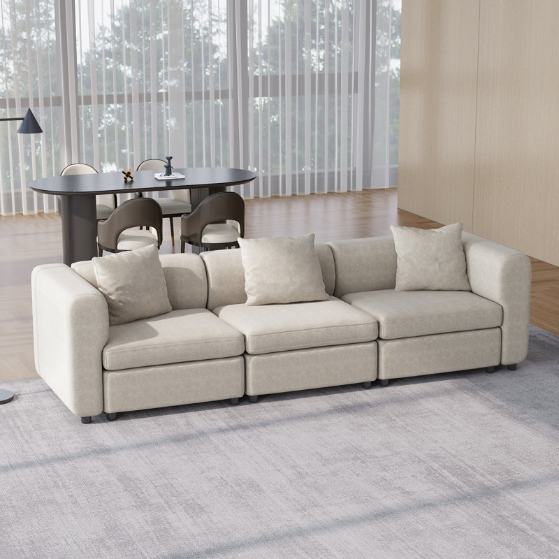 Canapé modulaire en velours 3 places Sadettin, H 28,14 po x l 33,85 po x P 115,74 po