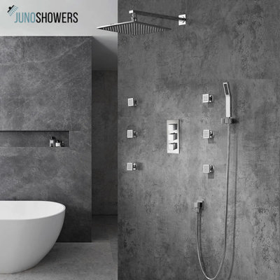 Dual-Function Wall-Mounted Shower System with Rainfall Head and Handheld Spray Wand