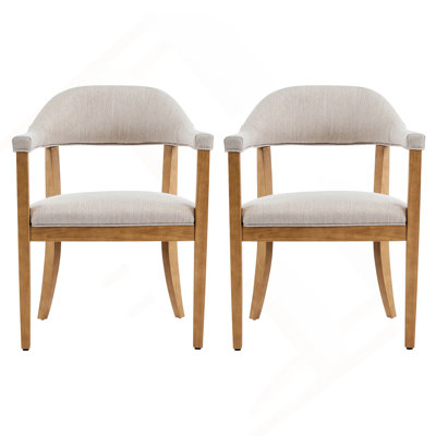 Structure en bois avec chaises rembourrées avec accoudoirs (ensemble de 2), naturel et beige