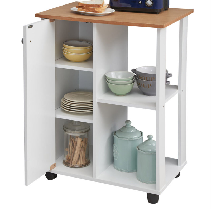 Alberto Wood Kitchen Cart, White/Beech