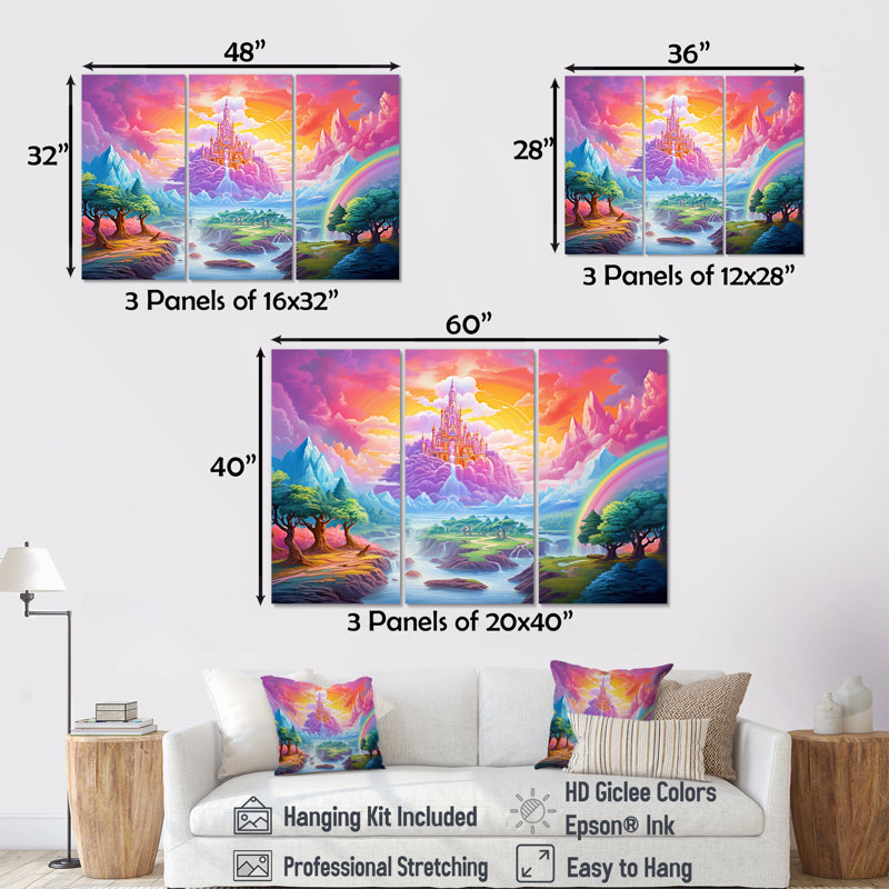 Fantaisie arc-en-ciel château de Kawaii - ensemble de décorations murales fantaisie, H 28 po x l 36 po x P 1 po