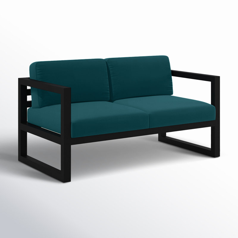 Avion Loveseat - Black, Spectrum Peacock Sunbrella® Plainweave, Black