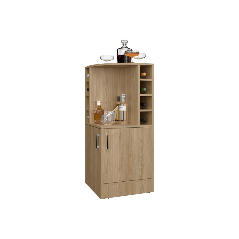 Toyei Corner Bar Cabinet with Bottle Rack, Open Shelves, and Hidden Storage, Beige