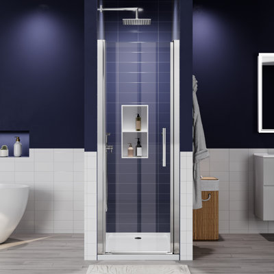 26-27.5 In.W X 68 In.H Semi-Frameless Small Pivot Shower Door With 6Mm Tempered Glass, No-Top-Rail Design