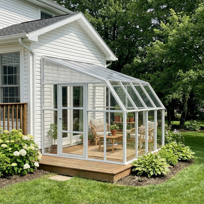 Palram - Canopia Sunroom 2 - 8' W x 8' D Walk-In Hobby Polycarbonate Resin Frame Greenhouse Kit with Roof Vent -White