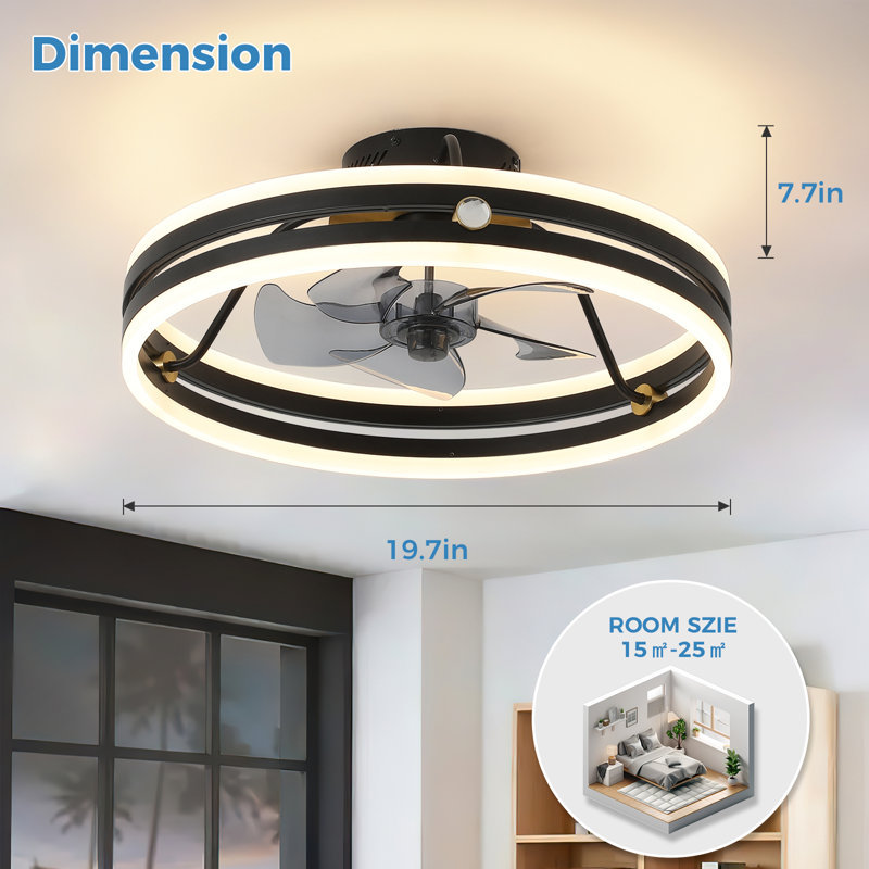Ventilateur de plafond à DEL à profil bas mat 19,7 pouces avec télécommande à intensité variable avec télécommande pour salle à manger et chambre à coucher
