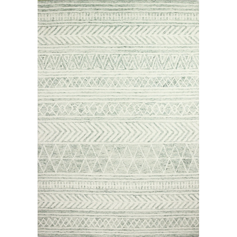 Handmade Green Wool Tufted Geometric 5' x 7' Rug