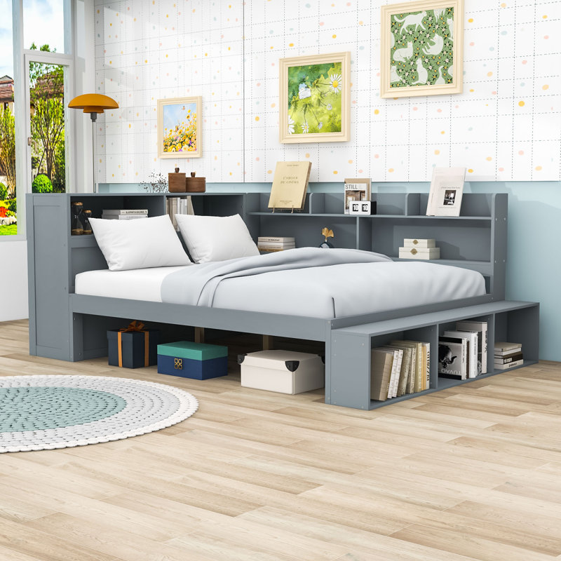 Full Wooden Daybed with Built-in Storage and Charging Station, Gray