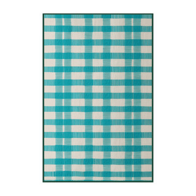 Machine Washable Checkered Green Area Rug