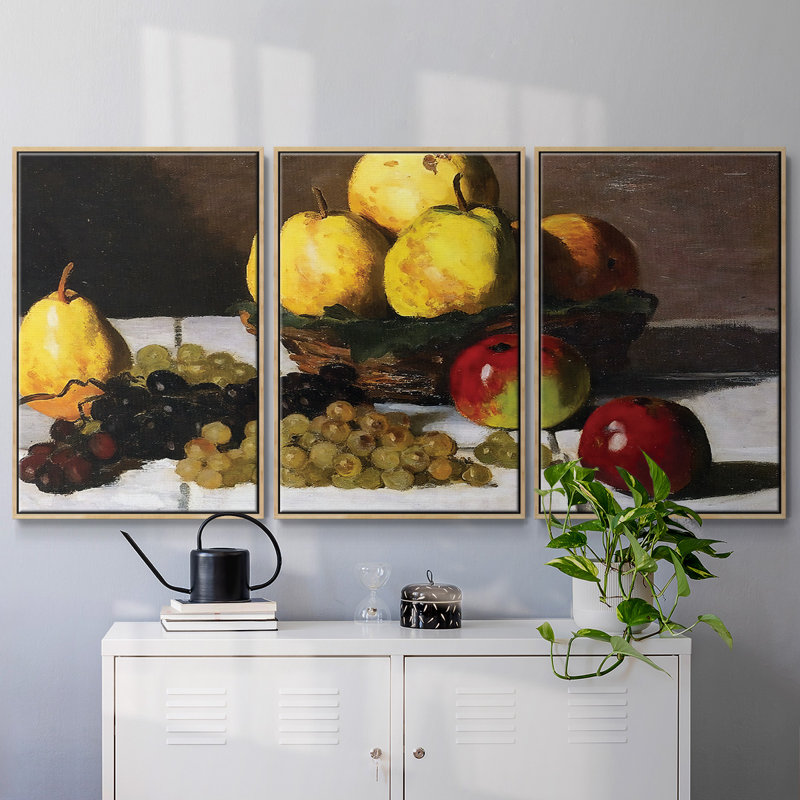 Nature morte aux poires et aux raisins, 1867, 3 pièces, H 24 po x l 48 po x P 2 po, Naturel