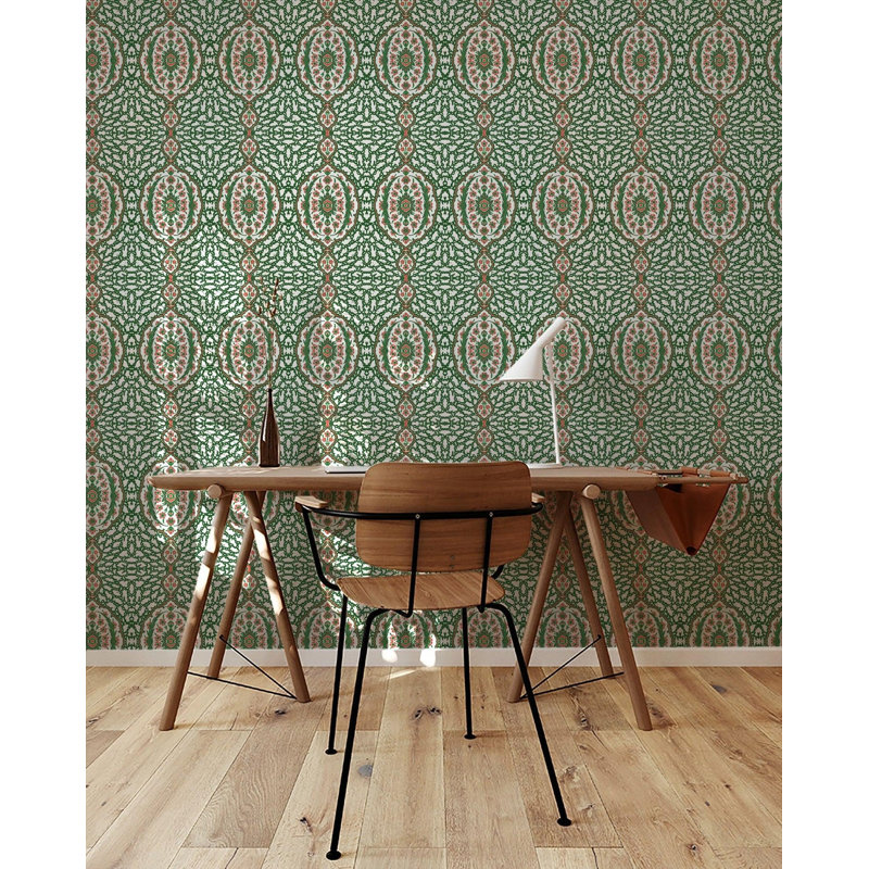 Nomad Ottoman Jewel 10' L x 24" W Peel and Stick Wallpaper Roll, Kelly Green, Faux Grasscloth, Non-pasted