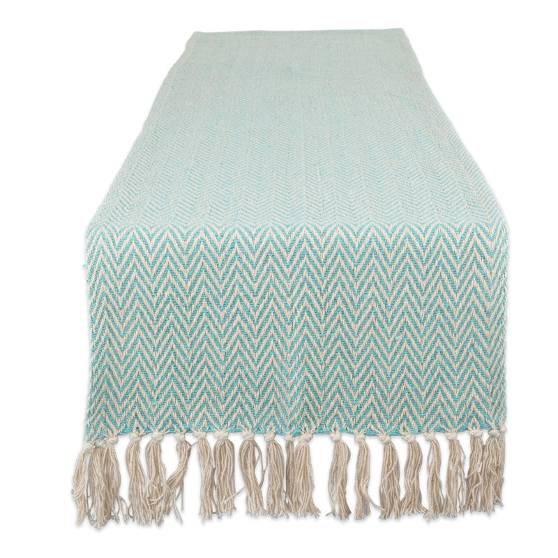 Lintz Chevron Handloom Table Runner, Aqua