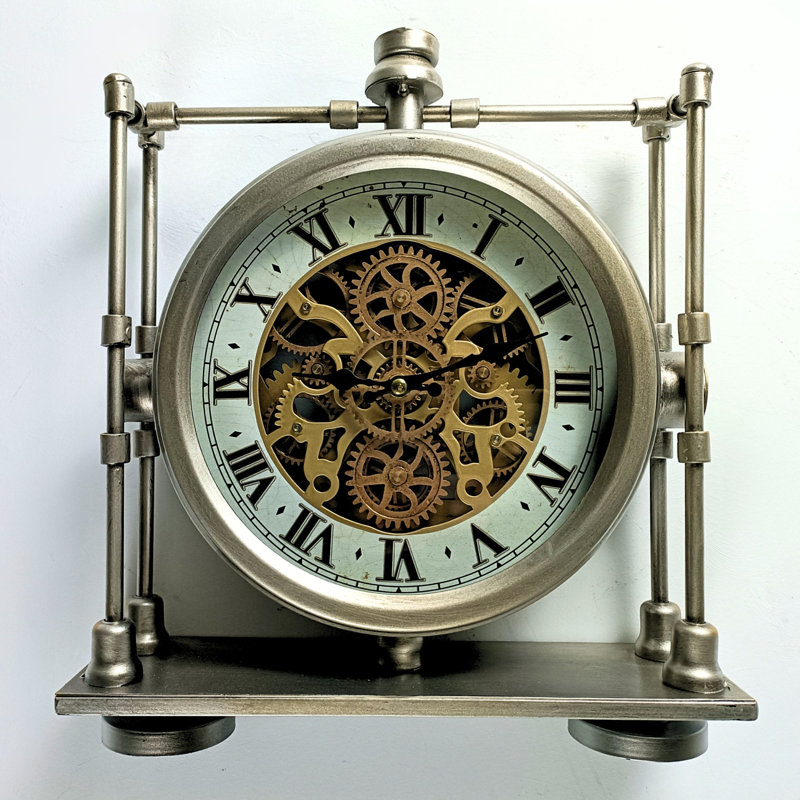 Roman Numeral Quartz Movement Tabletop Clock Silver - Antique