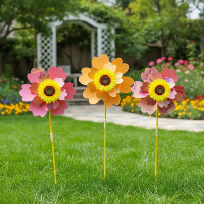 1 ensemble de décorations de jardin en plein air moulin à tournesol tournesol coloré nacré tournesol extérieur