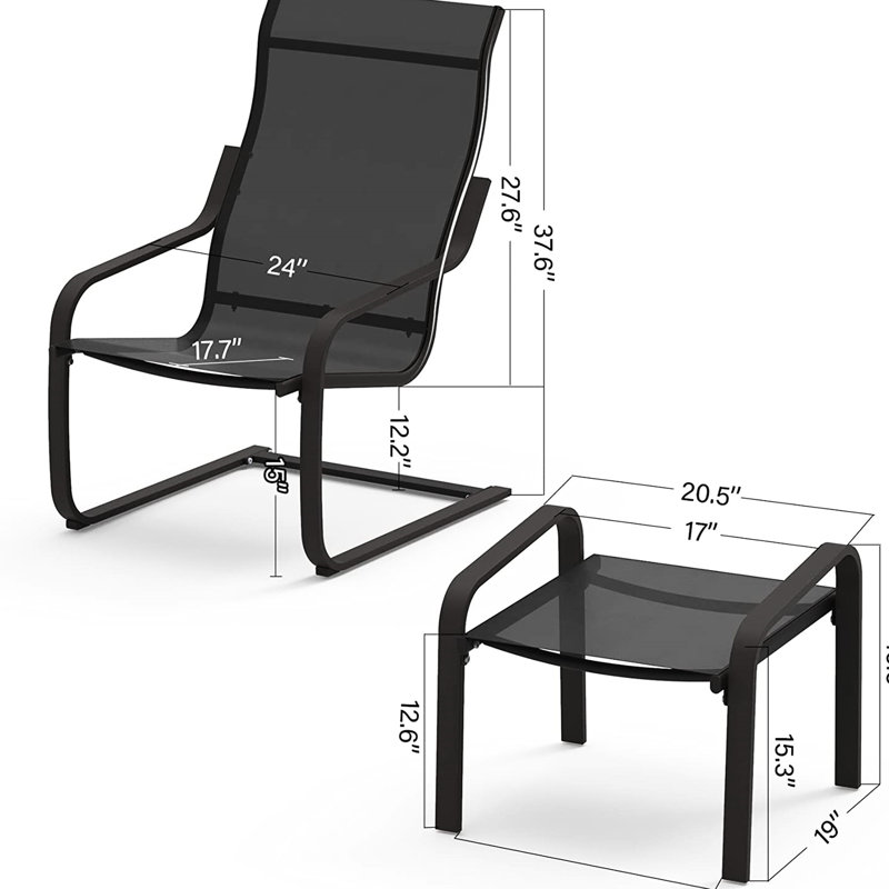 Outdoor Patio Bistro With C Spring Chair & - Metal For Garden, Porch, Deck Quick Dry Textile, Breathable Fabric, Non-skid Pads, Curved Supportive Armrest All-weather And Motion. Metal, Fabric. For