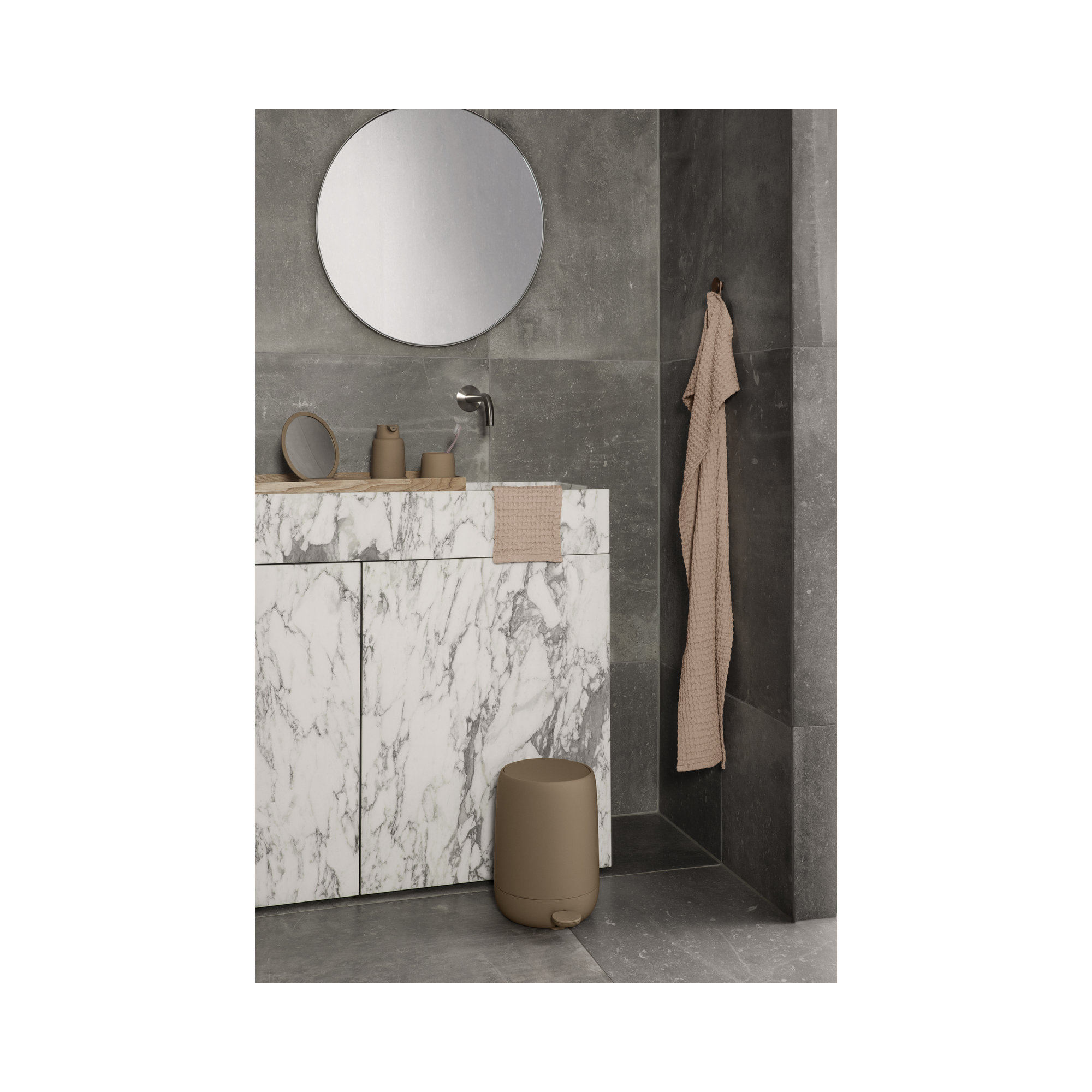 SONO Step On Trash Can, 0.8 gal, Tan