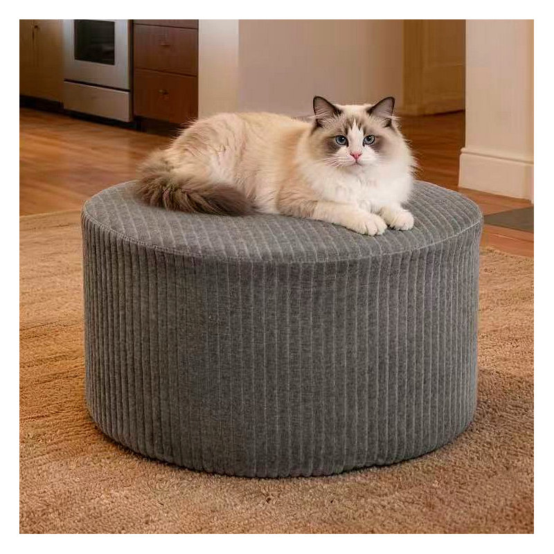 Corduroy Upholstery Full Compressed Ottoman, Dark Gray