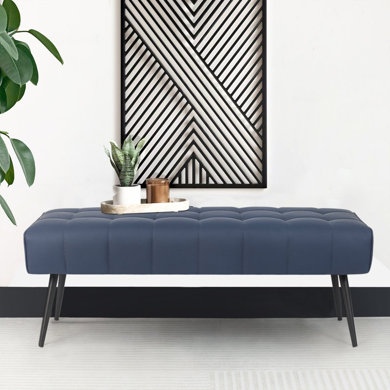 Keimaya Faux Leather Upholstered Bench, Blue