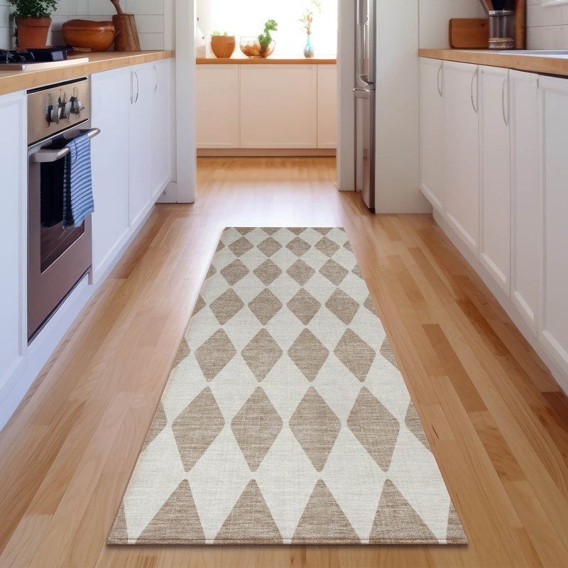 Tapis taupe Cerrito AMF578 lavable à la machine de qualité supérieure, Tapis de couloir 2 pi 3 po x 7 pi 6 po