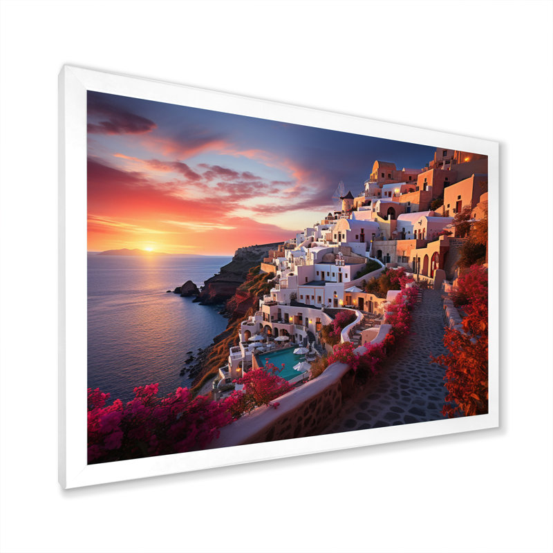 Grèce Oia Splendor IV sur toile, H 34 po x l 44 po x P 1,5 po, Cadre photo blanc