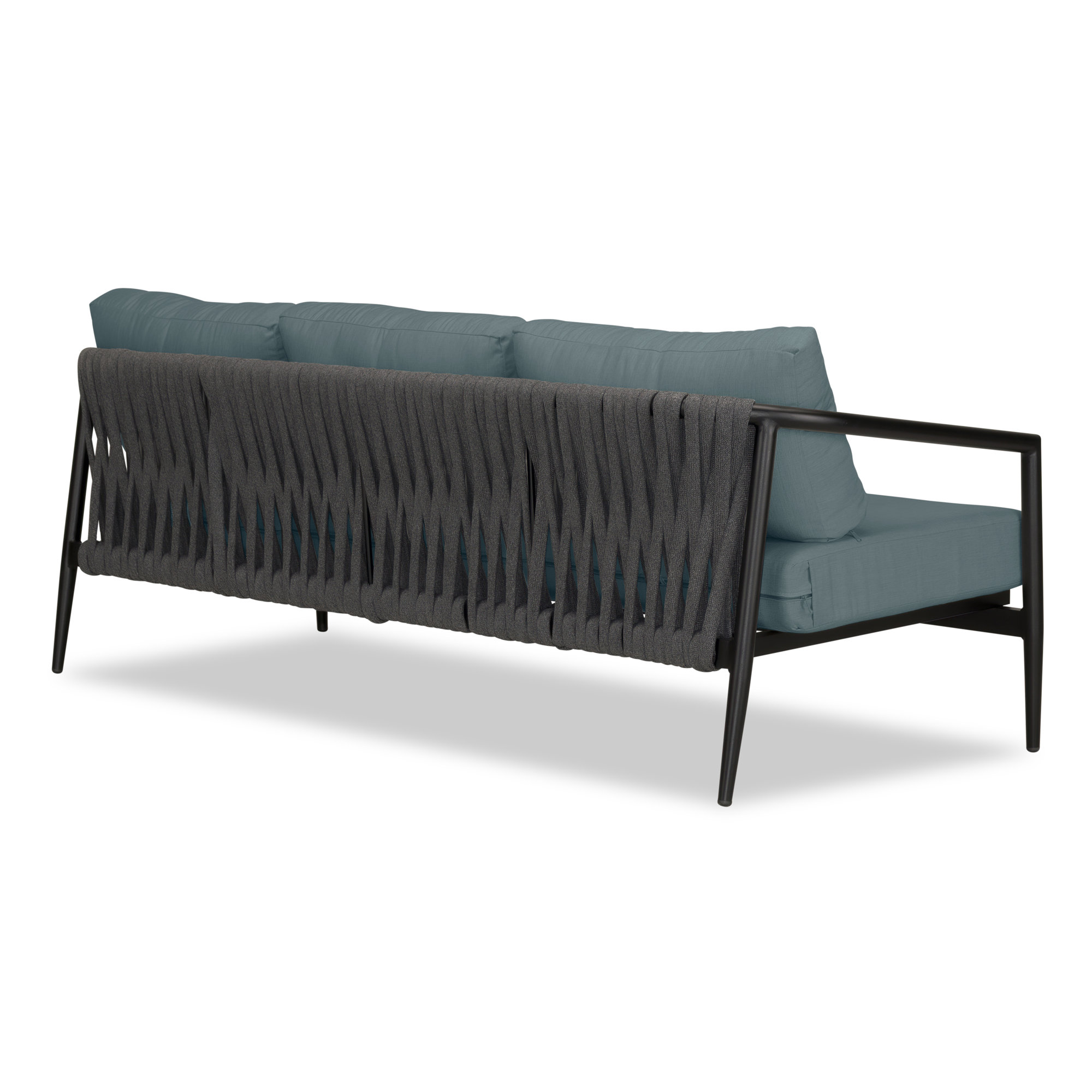 Delaine 83.25'' Wide Straight Powder Coated Aluminum Patio Sofa with Cushions, Cast Lagoon Sunbrella® Plainweave, Black