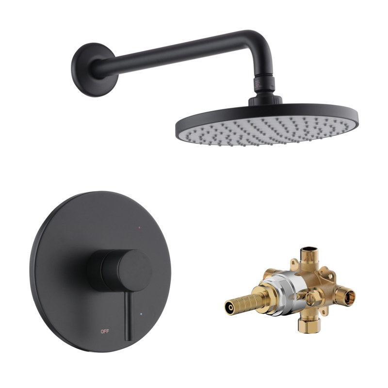 Euro Collection Shower Trim Only: 8" Round Shower Head, Single Handle Set & Rough-in Valve Included - Matte Black