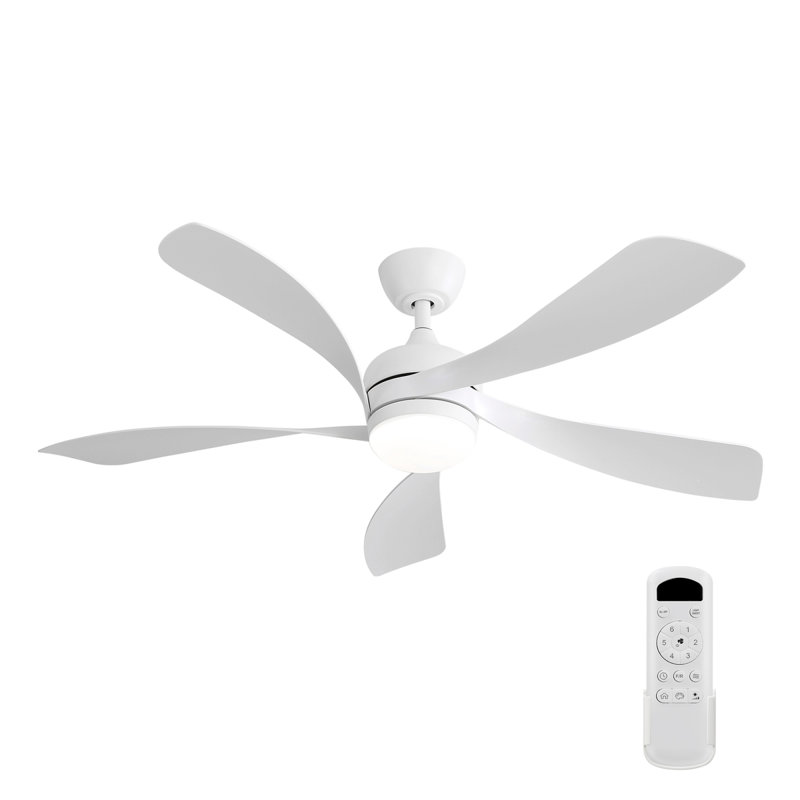 Ventilateur de plafond à DEL moderne de 52 pouces avec lumière à intensité variable et télécommande, Blanc, Blanc