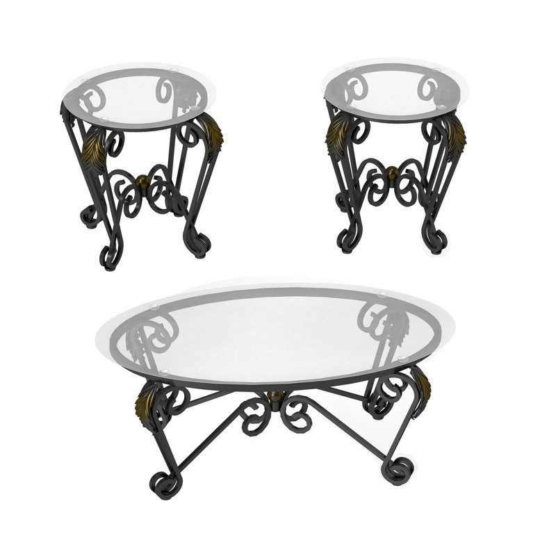 Ensemble de 3 tables basses à surface en verre trempé, table basse elliptique Decor