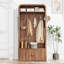 Arbre d'entrée avec tablette de rangement arquée, 8 crochets doubles, banc à chaussures renforcé, portes d'armoire festonnées et tablette à chaussures réglable, portemanteau avec banc de rangement pour chaussures pour entrée, chambre à coucher-1057199270