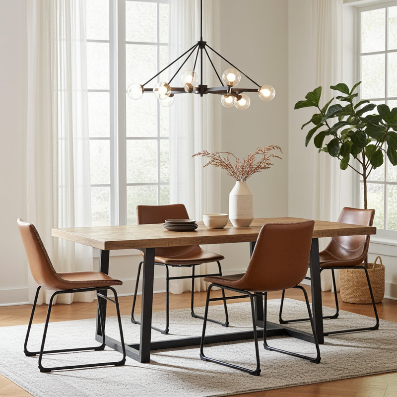 Ray Set of 4 PU Leather Dining Chairs, Brown