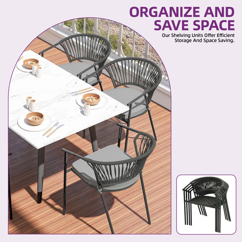Chaise de salle à manger grise en corde tissée avec coussins doux
