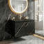 Meuble-lavabo 28 po avec lavabo intégré en résine pour petits espaces, meubles-lavabos noirs avec plateau et armoire en résine, tablettes latérales ouvertes