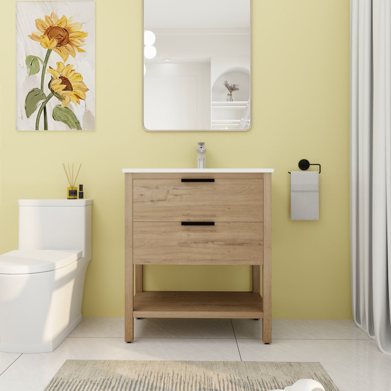 Meuble-lavabo simple autoportant avec plateau en céramique 30,06 po Aubagne, Blanc