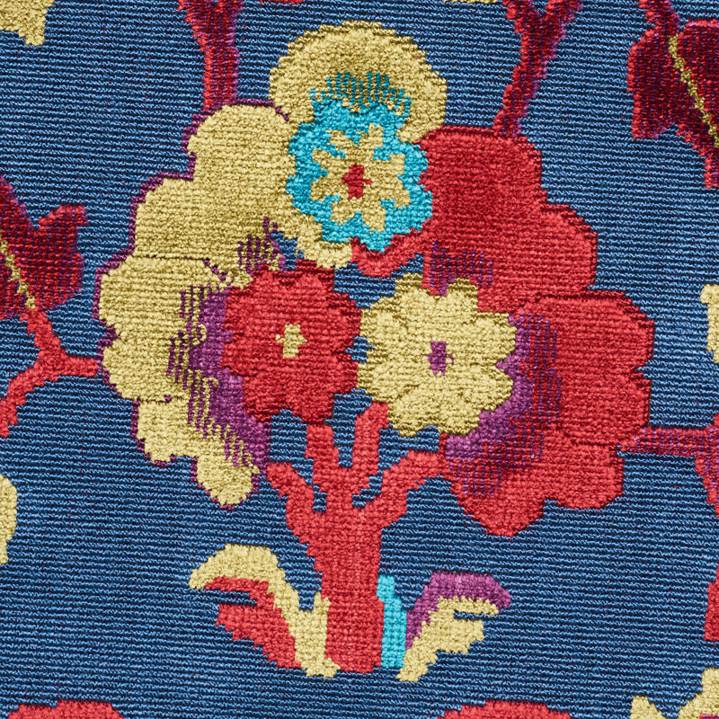 Jennie Velvet Fabric, Blue/Red